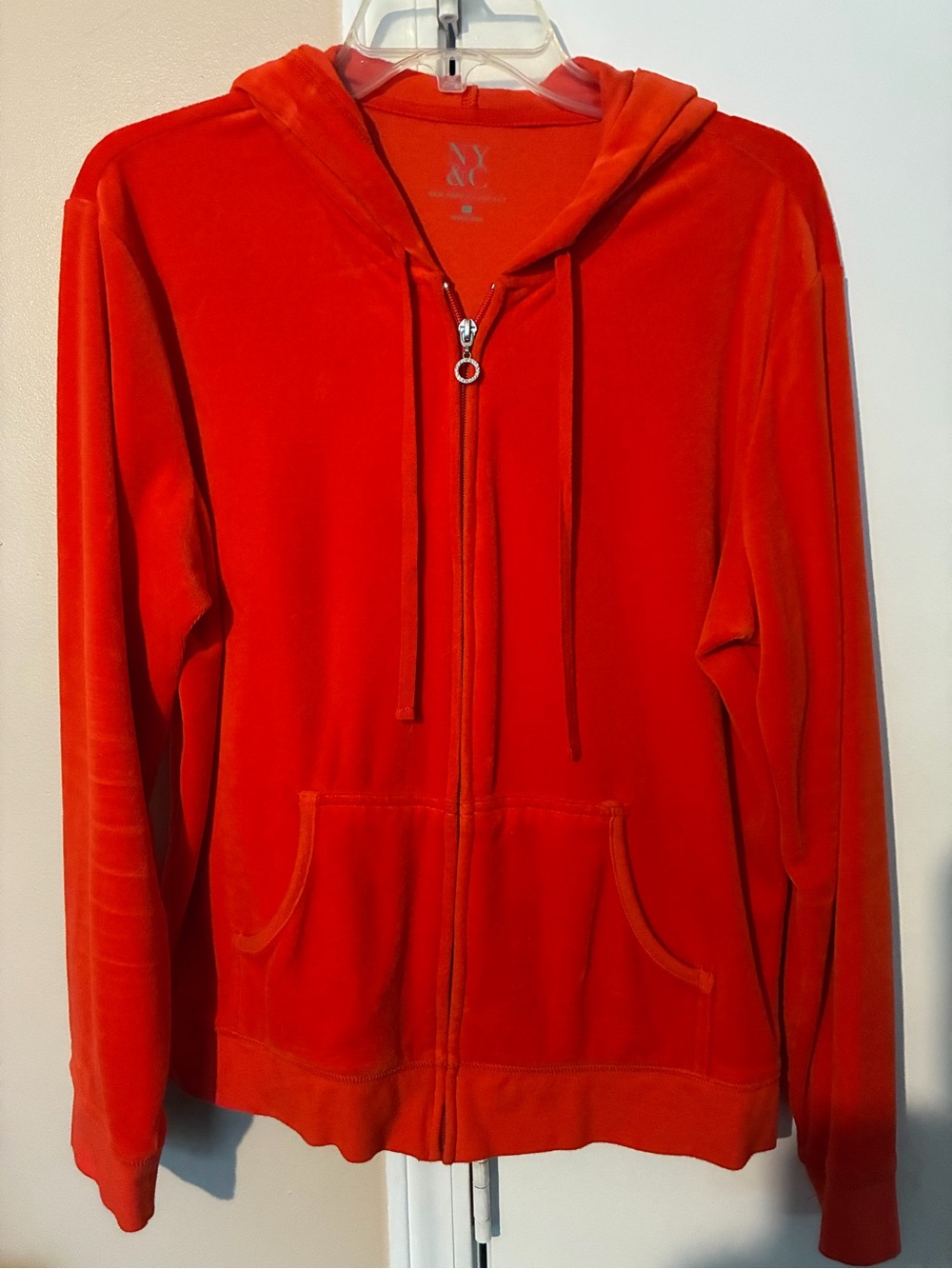 New York & Company Women’s Bright Orange Velour Zip Hoodie
